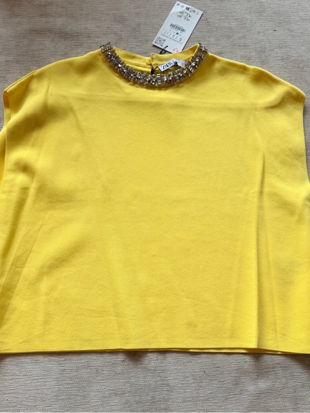 Zara NWT Embellished Neck Yellow Women's Top
